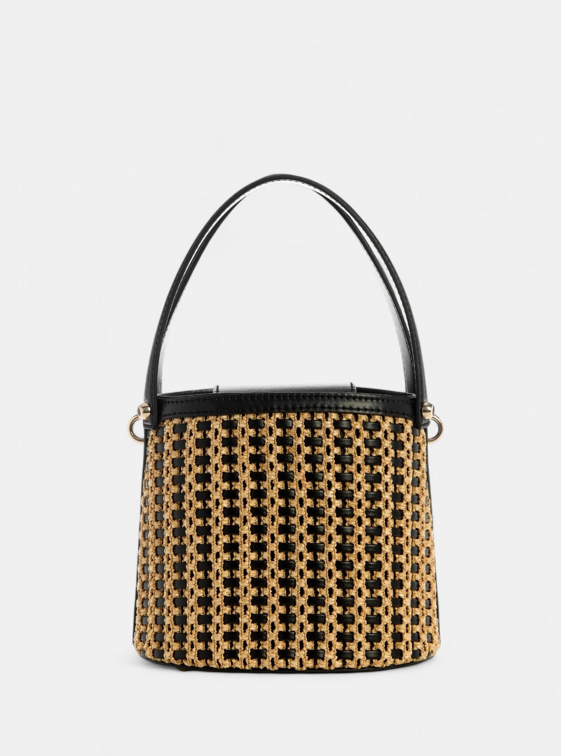 GUESS Womens Beige Black Atalia Raffia Crossbody Bag WG964703 Back View