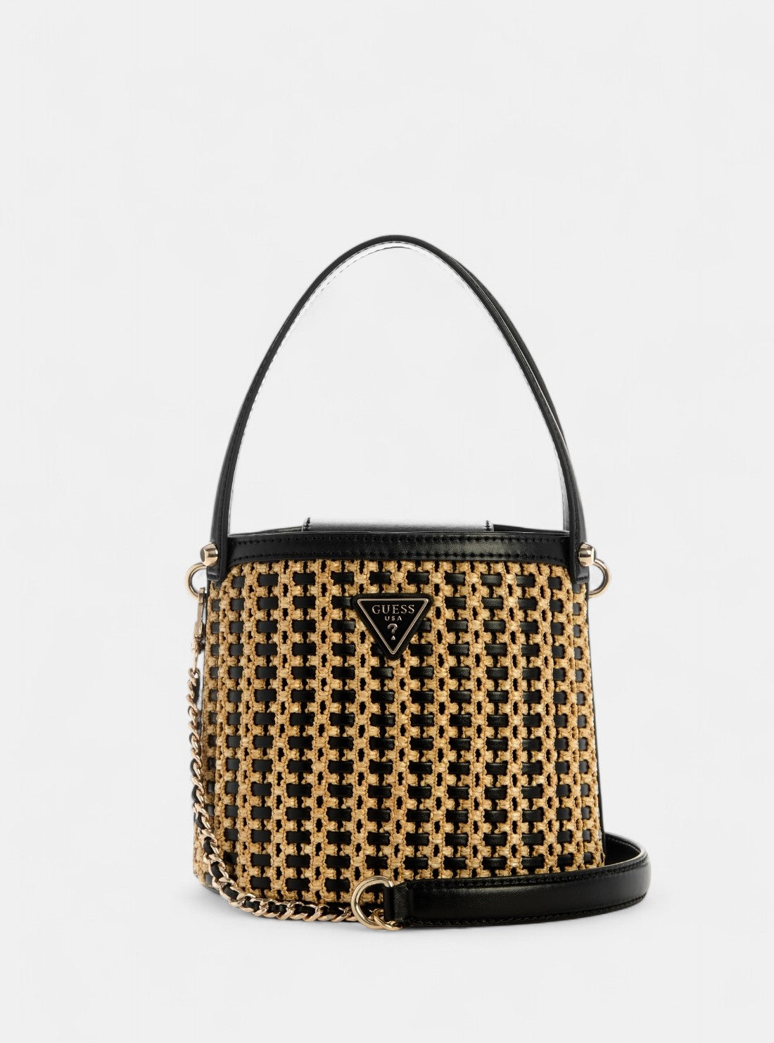 GUESS Womens Beige Black Atalia Raffia Crossbody Bag WG964703 Front View