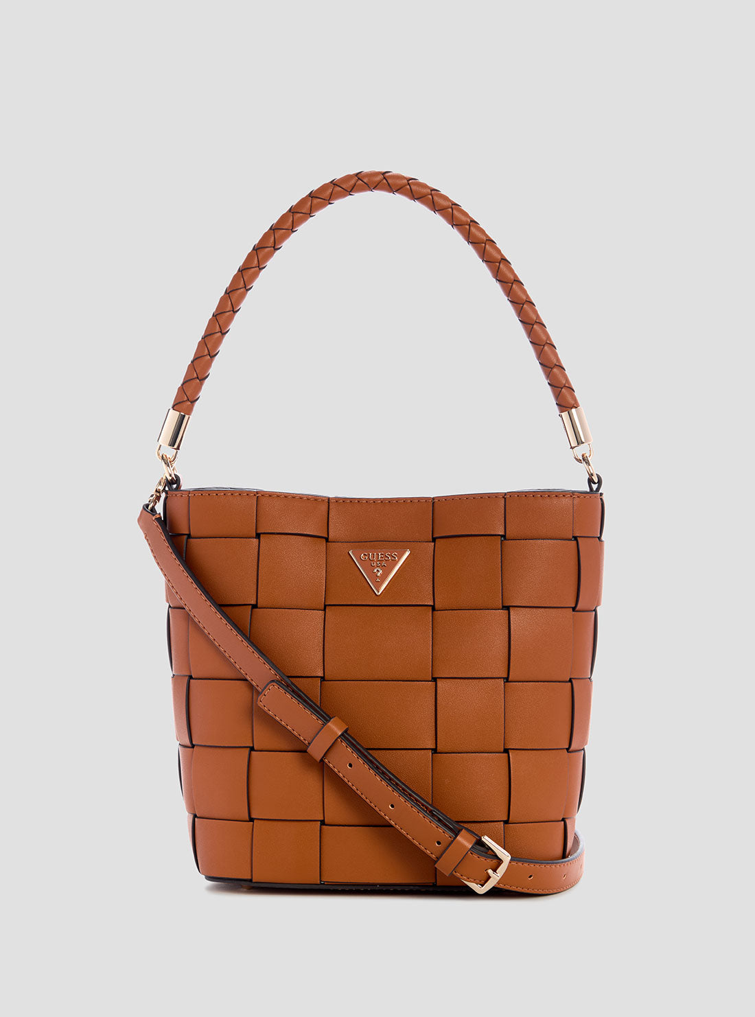GUESS Women's Brown Maylee Bucket Bag WG966103 Front View