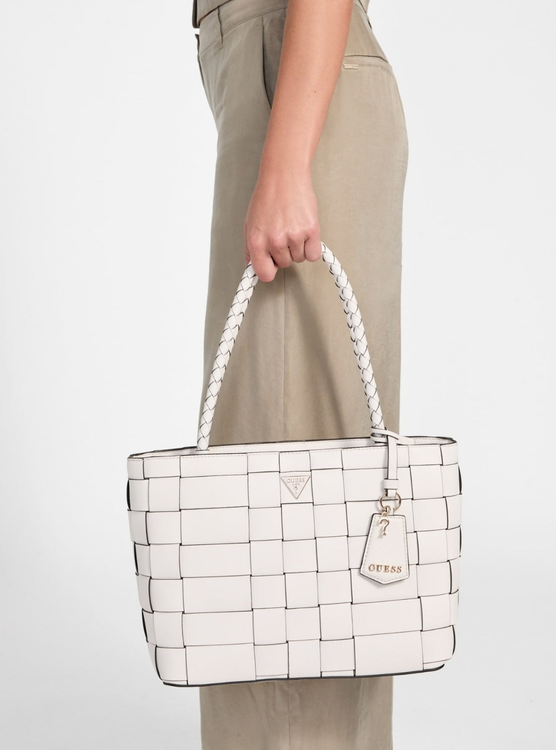 GUESS Women's White Maylee Girlfriend Tote Bag WG966122 Model View