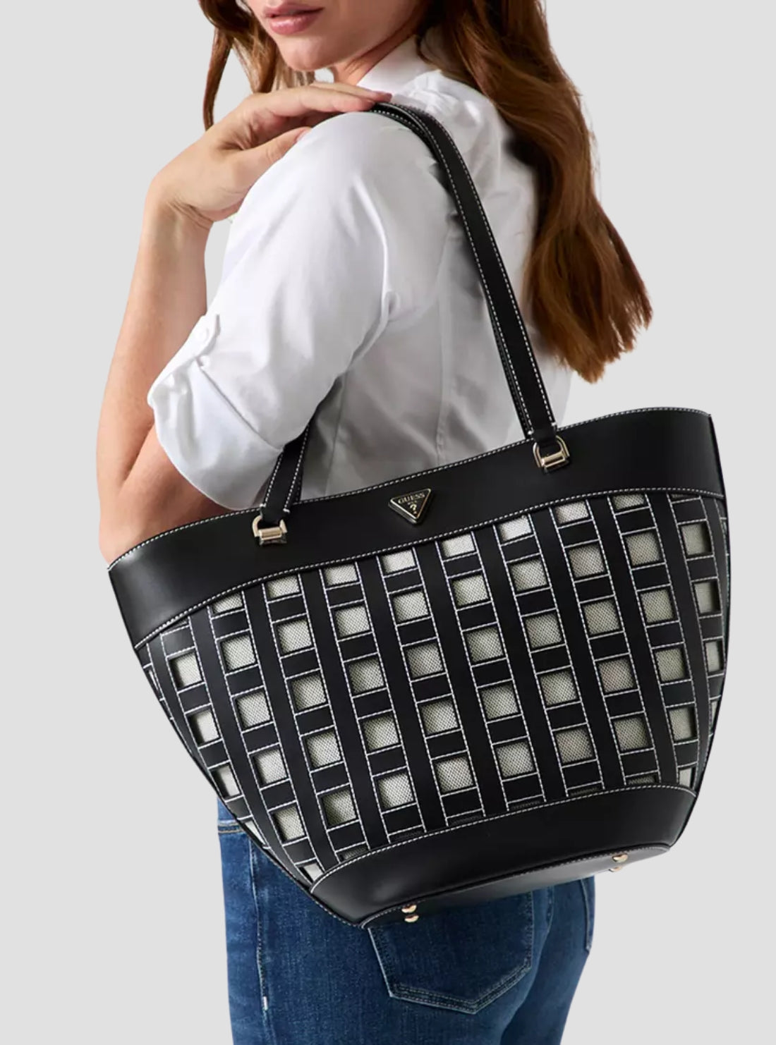 GUESS Womens Black Frankie Girlfriend Tote Bag WG973622 Model View