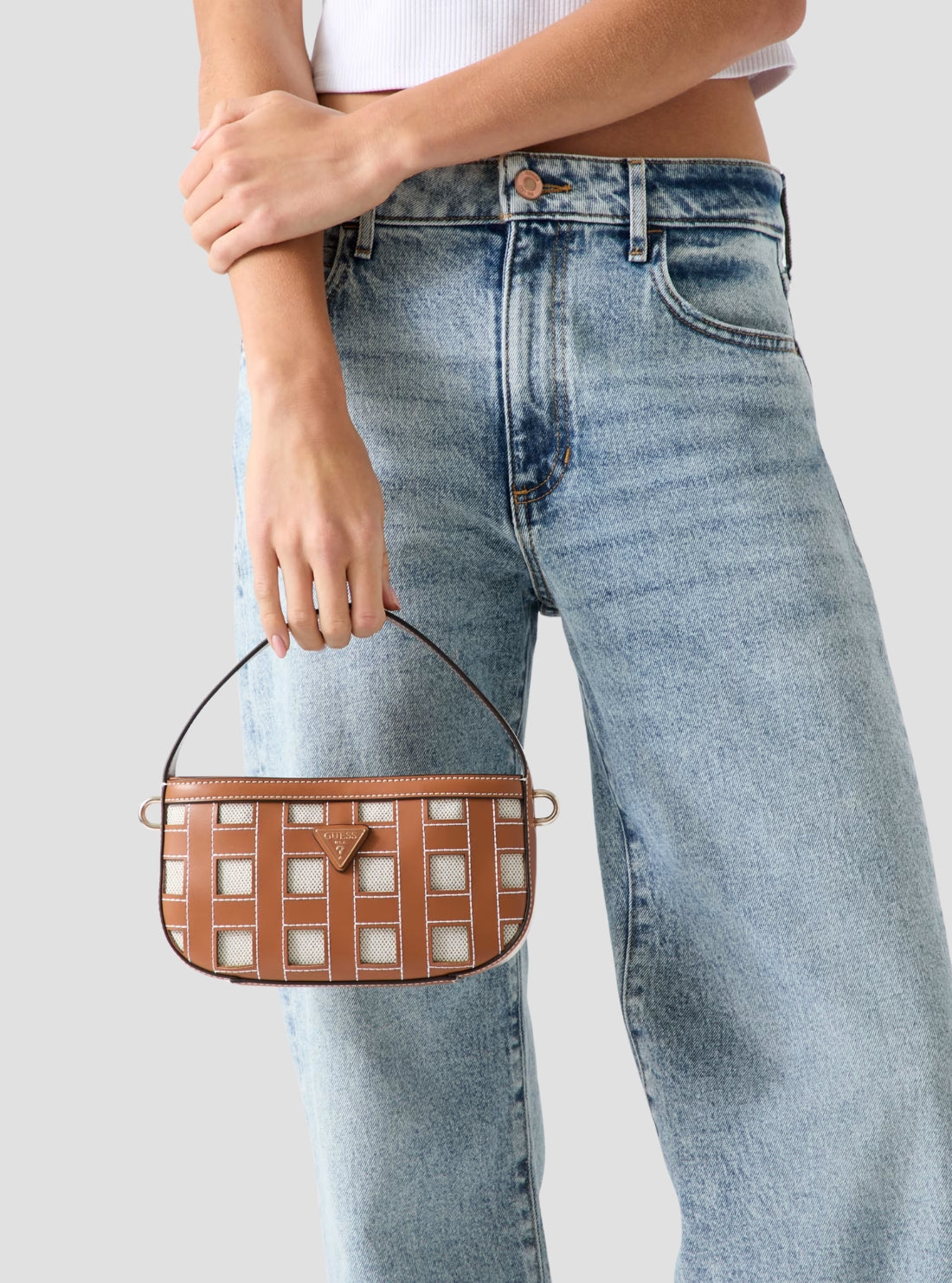 GUESS Womens Caramel Frankie Mini Hobo Bag WG973677 Model View