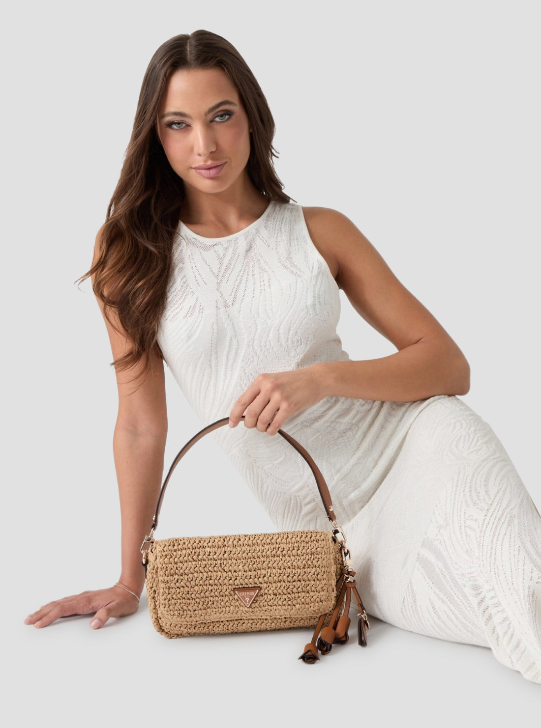 GUESS Womens Brown Ofelia Flap Shoulder Bag WG992319 Model View
