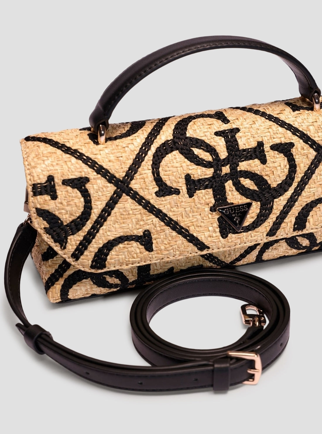 GUESS Womens Natural Black Kirsten Top Handle Flap Bag WL974320 Detail View