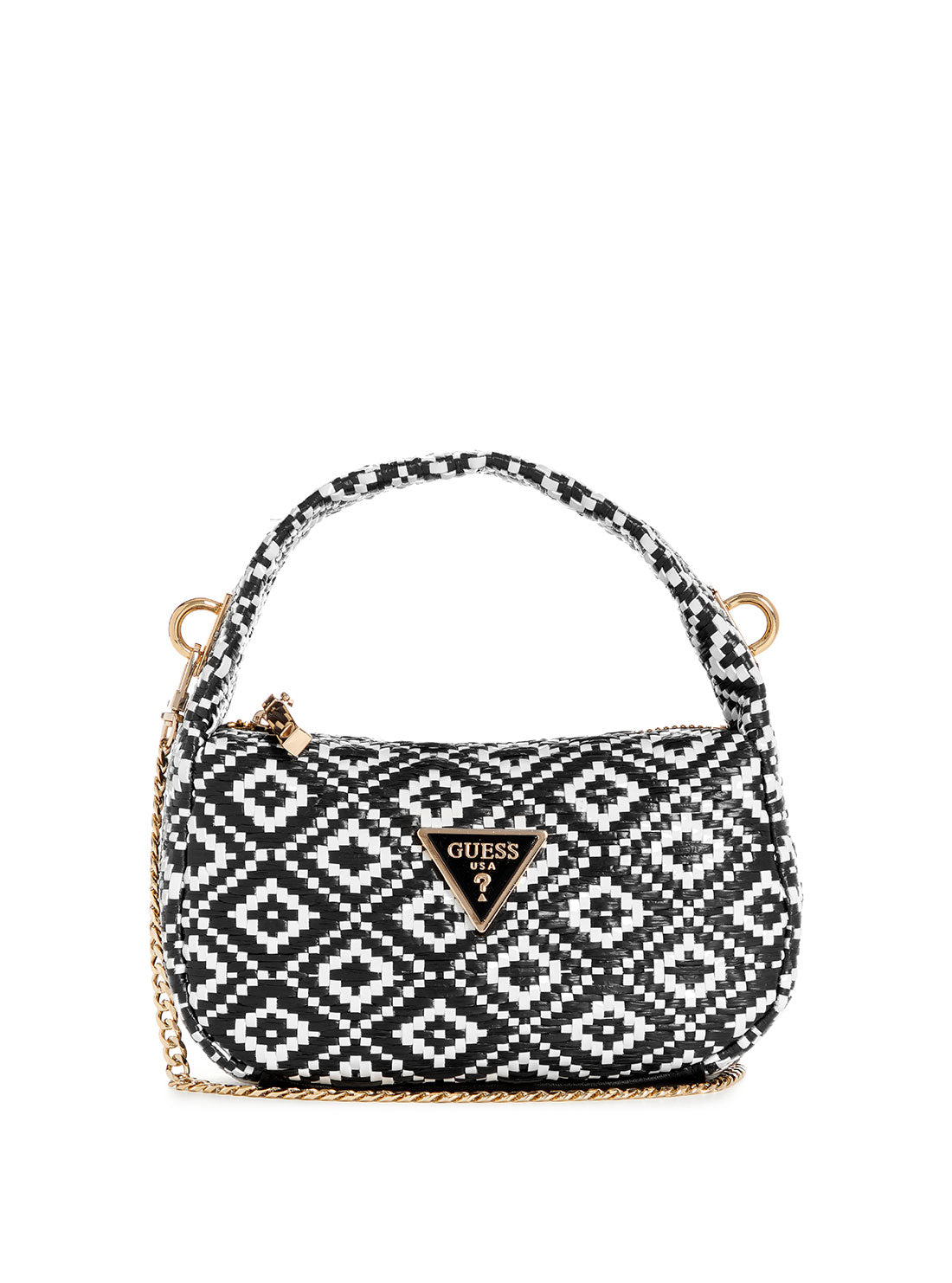 GUESS Black Rianee Mini Hobo Raffia Bag front view