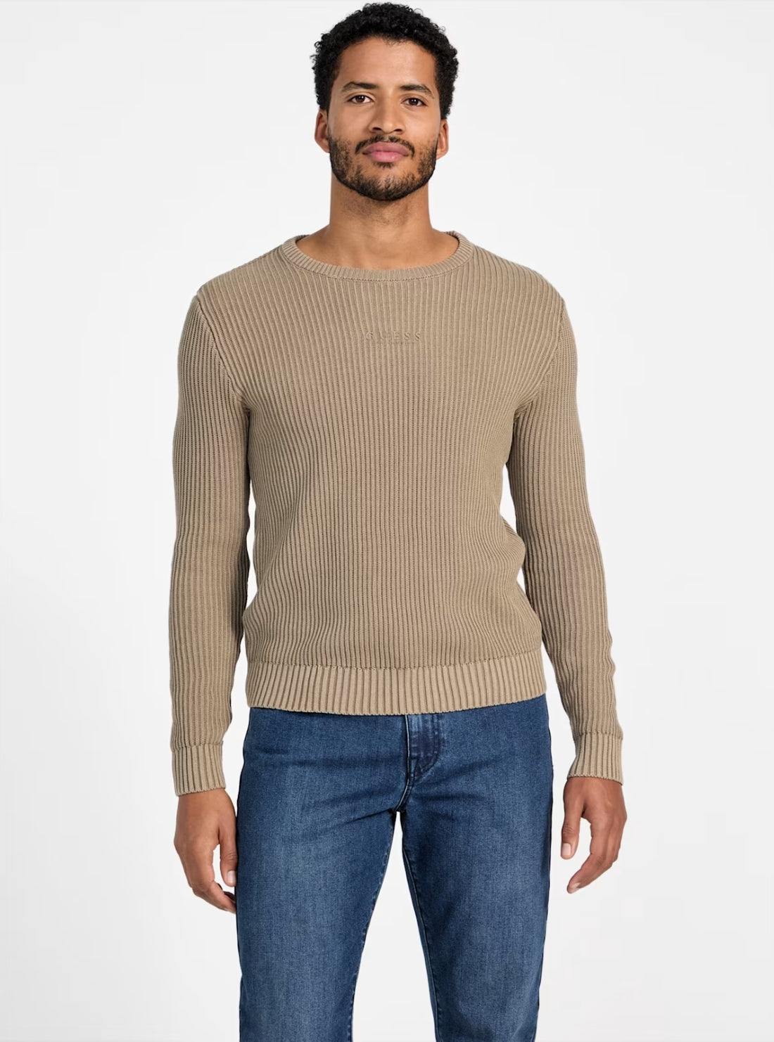 GUESS Mens Brown Olex Knitted Sweater X5OR01Z27Y0 Front View