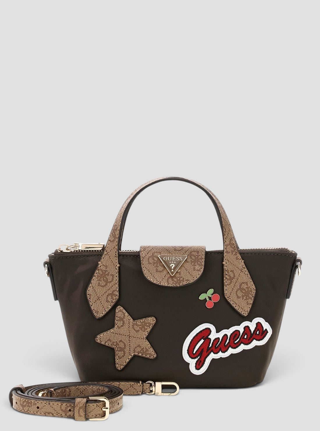 GUESS Womens Brown Logo Hayley Mini Tote Bag YL324476 Front View1