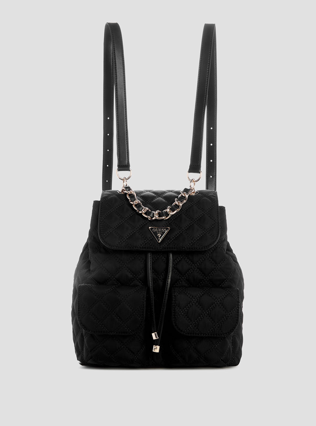 GUESS Womens Black Giully II Flap Backpack YQ967333 Front View