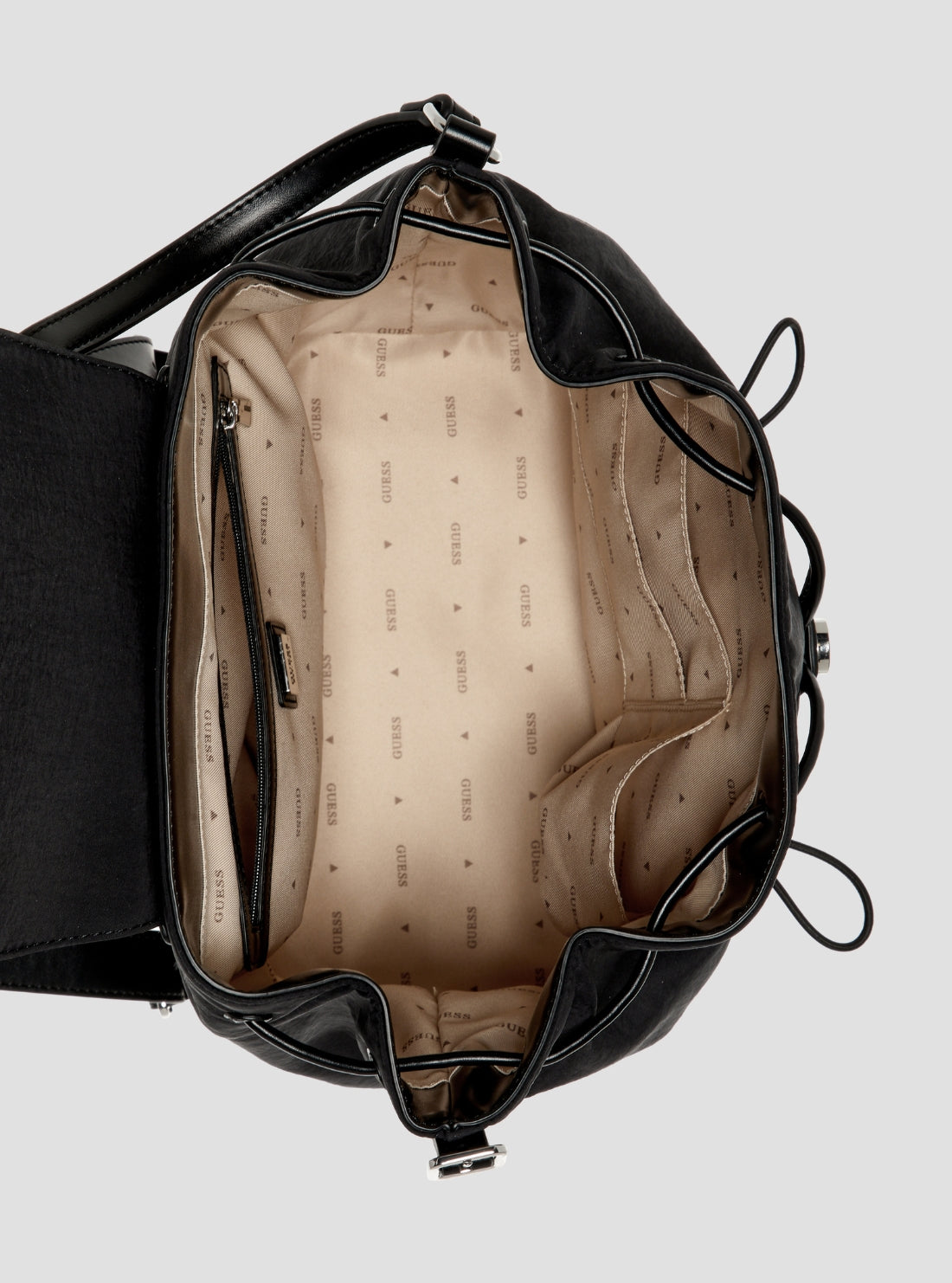 GUESS Womens Black Sage Flap Backpack YY972931 Inside View