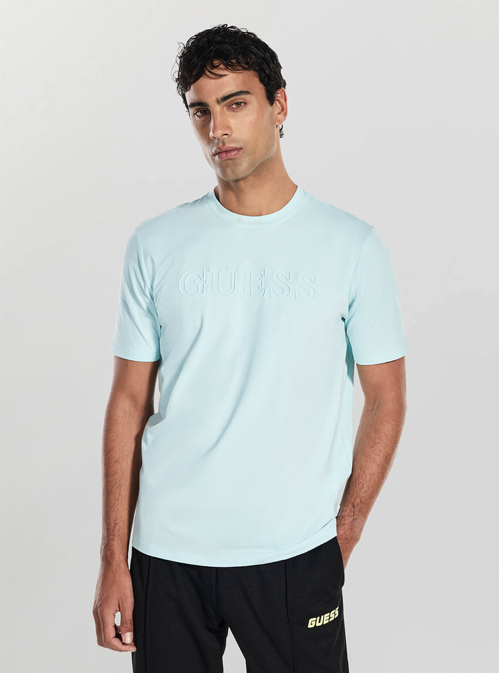 GUESS Mens Dazzle Aqua Alphy T-Shirt Z2YI11J1314 Front View