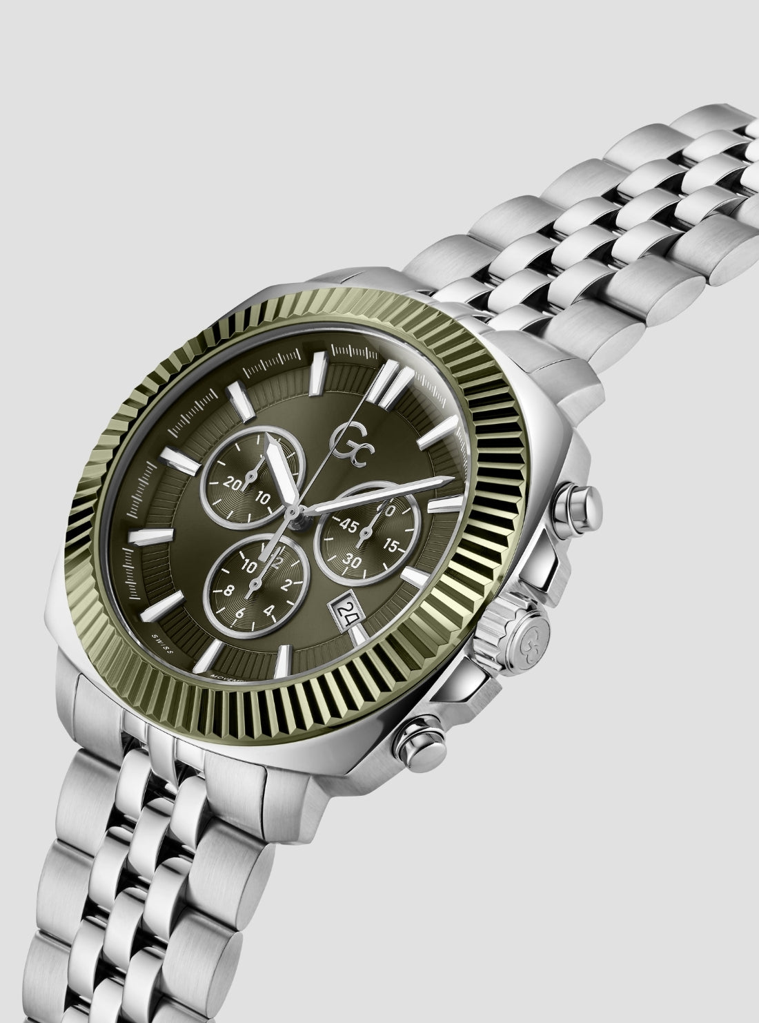 GUESS Womens Silver Green GC Dress Chronograph Watch Z46008G9 Side View2