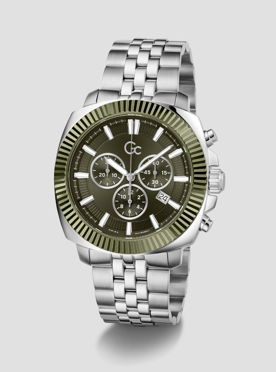 GUESS Womens Silver Green GC Dress Chronograph Watch Z46008G9 Side View