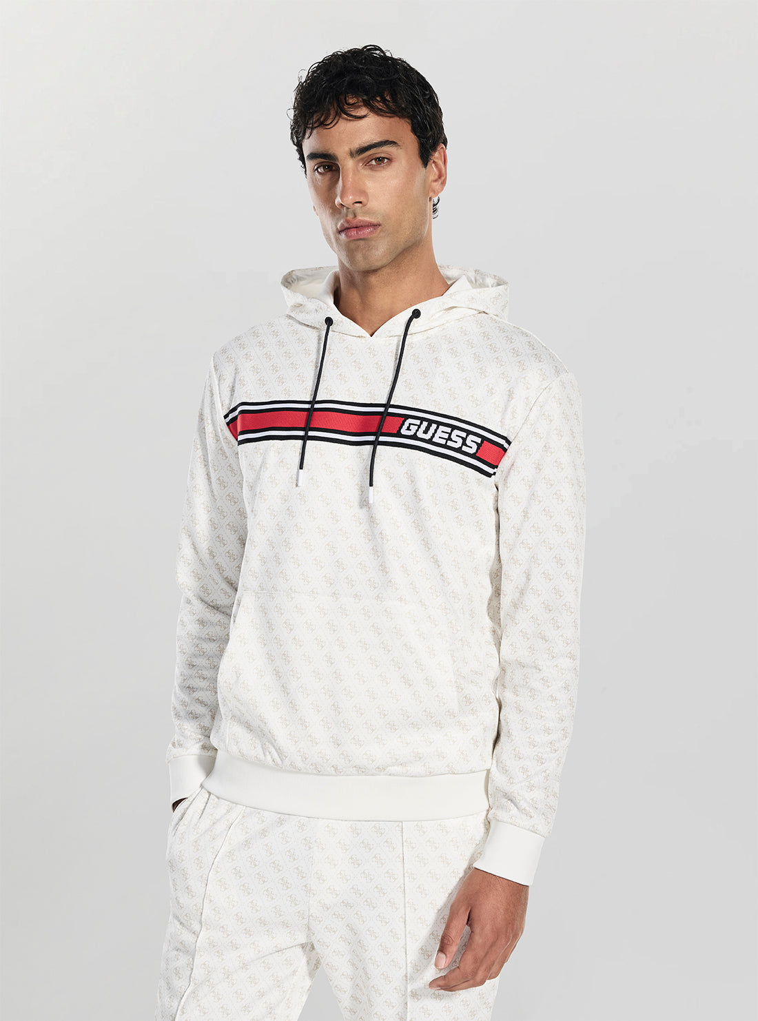 GUESS Mens White New Korbin Hoodie Active Sweatshirt Z4BQ30K7122 Side View