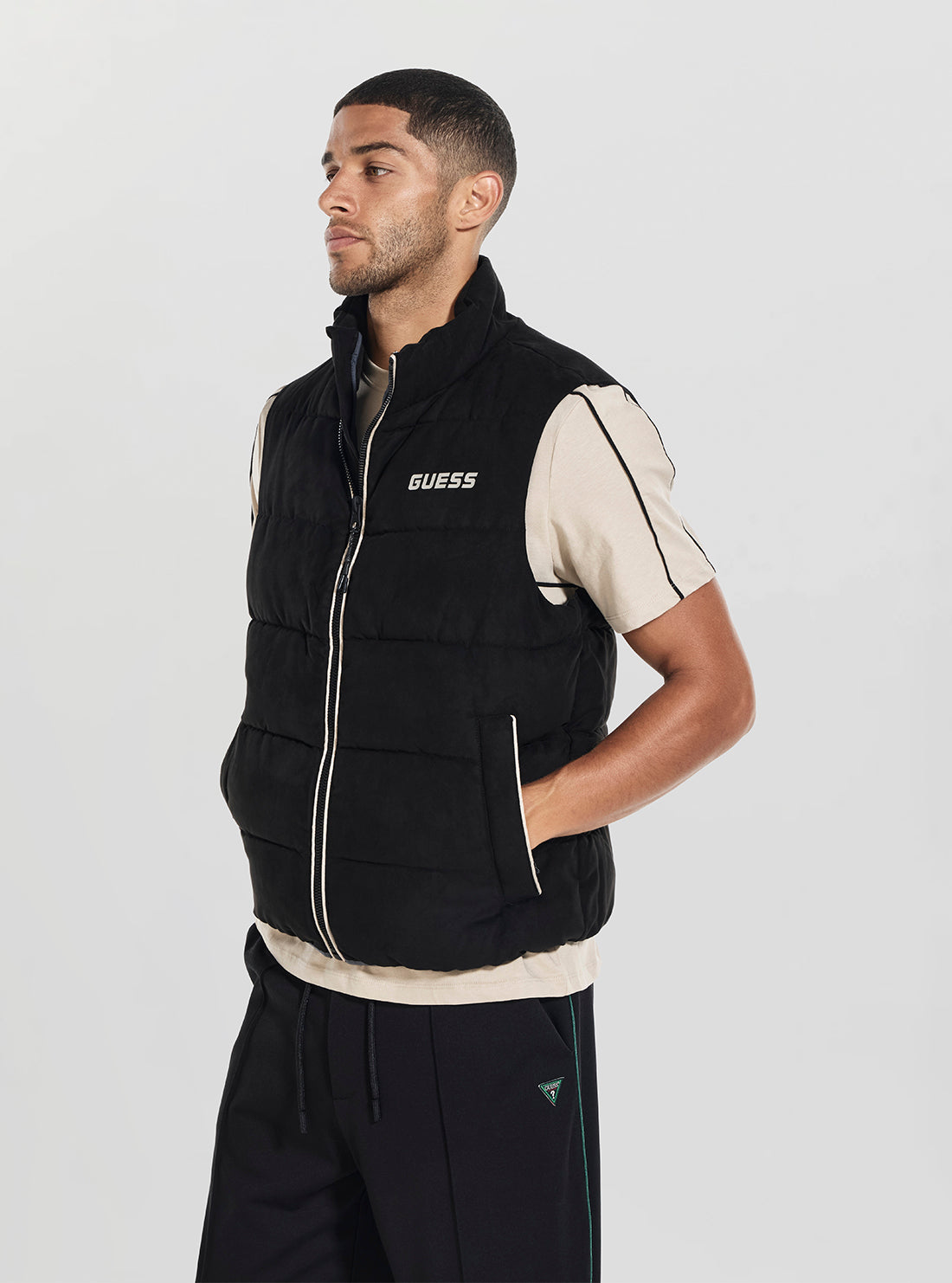GUESS Mens Black Moka Padded Vest Z5BL01W3230 Side View