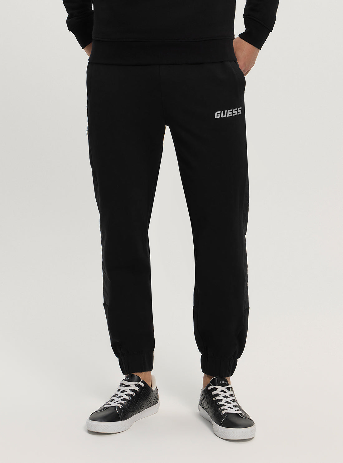 GUESS Mens Black Rubus Cuffed Active Pants Z5GB04K6ZS1 Front View