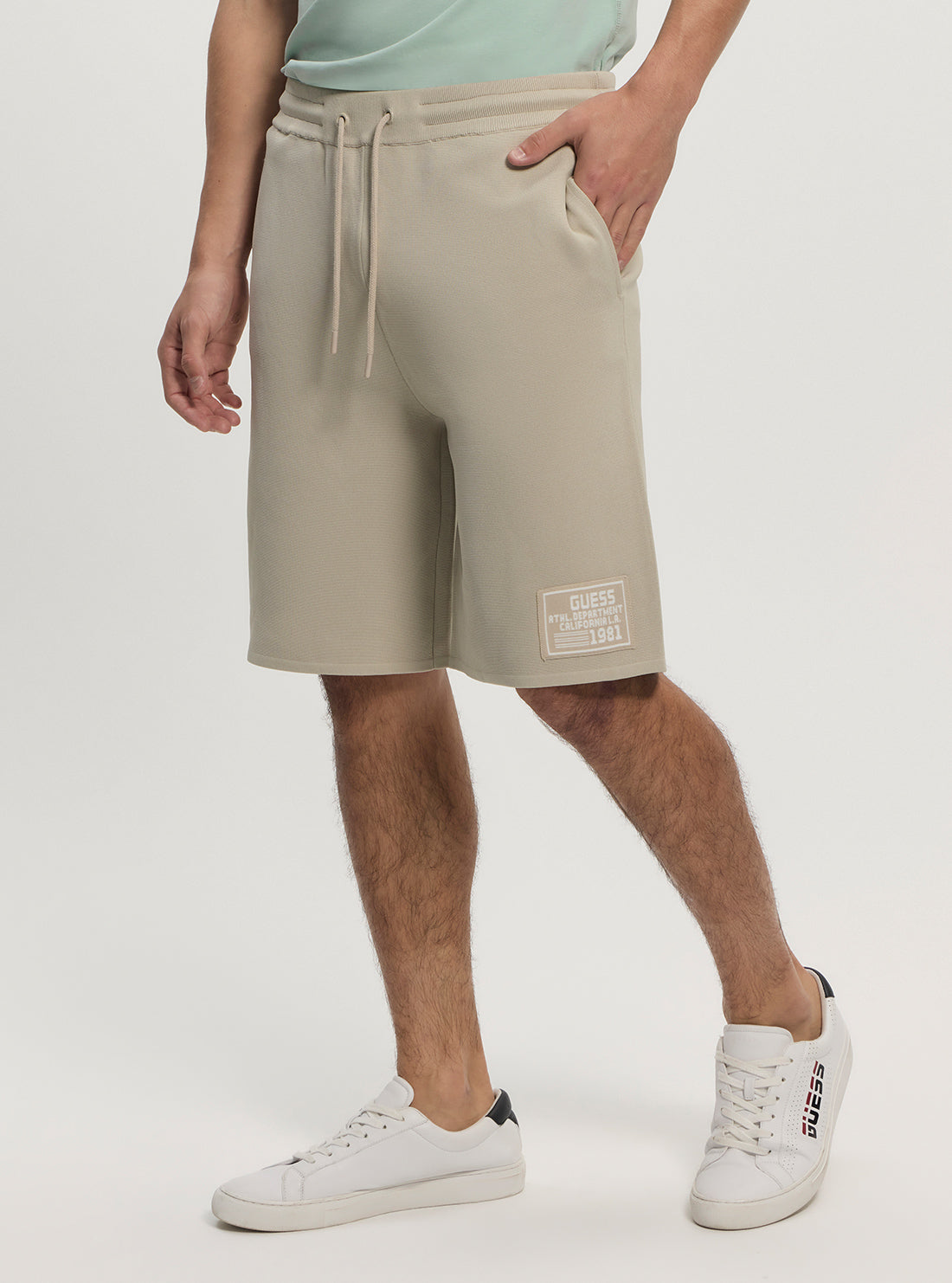 GUESS Mens Eco Beige Midho Knit Active Shorts Z5GD05Z2Q42 Side View