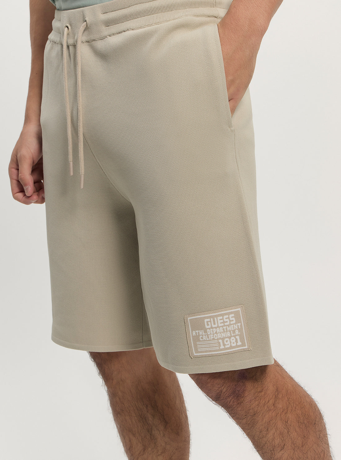 GUESS Mens Eco Beige Midho Knit Active Shorts Z5GD05Z2Q42 Detail View
