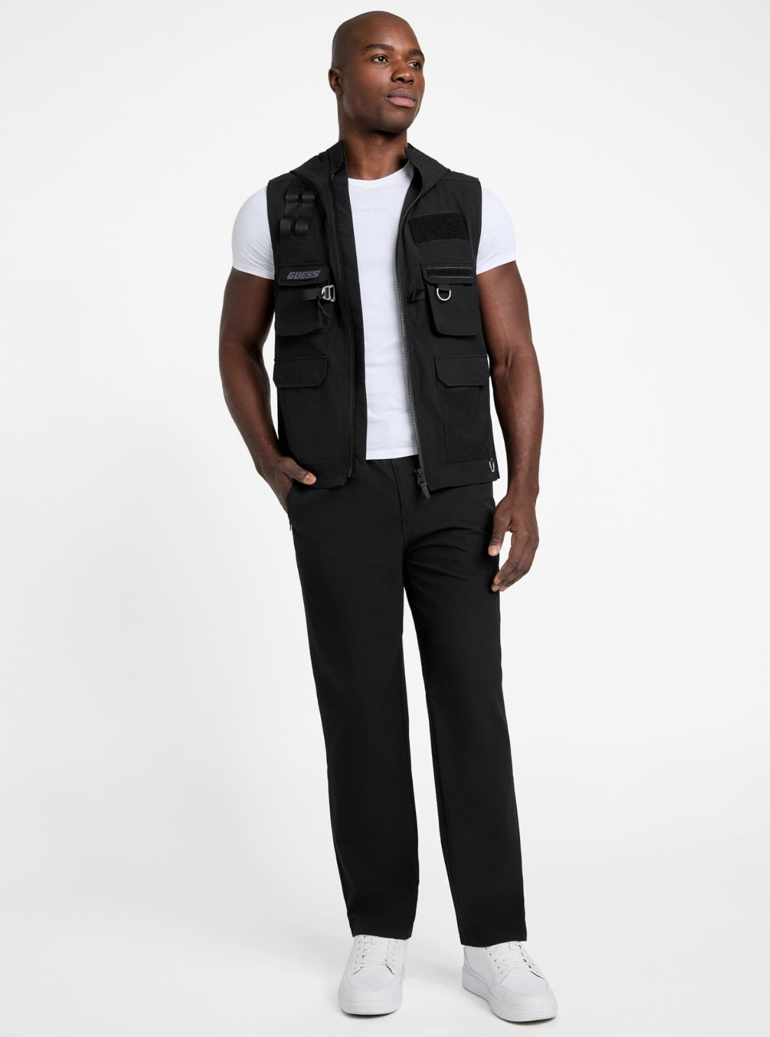 GUESS Mens Black Galium Hooded Vest Z5GL01WH2H0 Full View