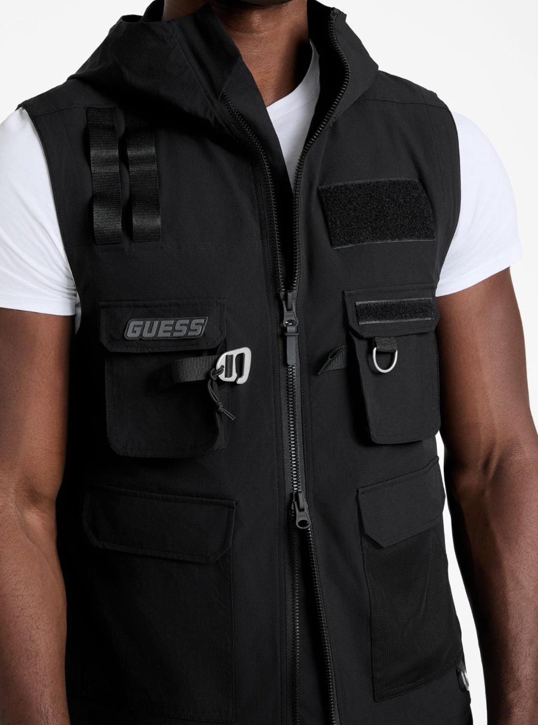 GUESS Mens Black Galium Hooded Vest Z5GL01WH2H0 Detail View