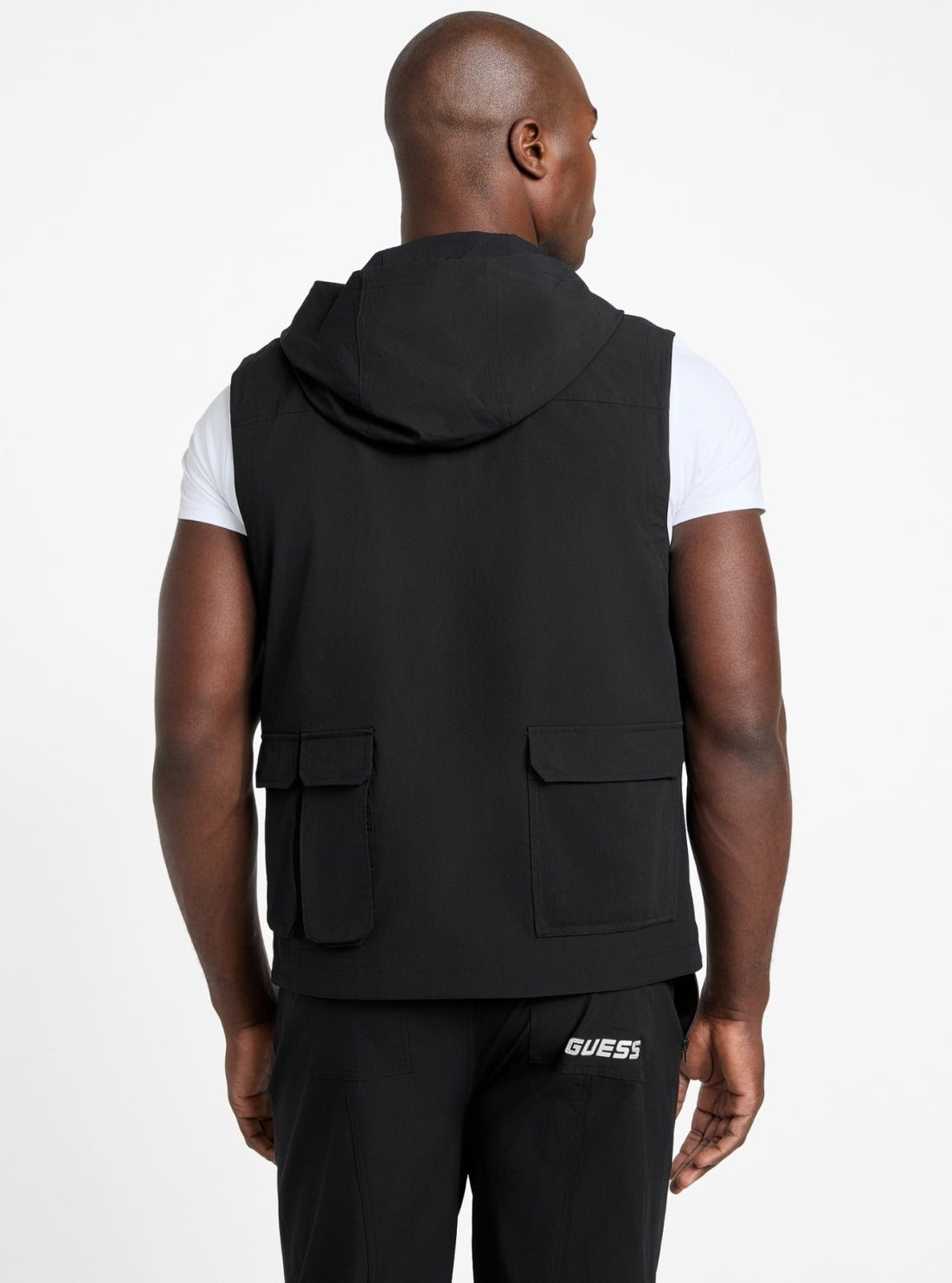 GUESS Mens Black Galium Hooded Vest Z5GL01WH2H0 Back View