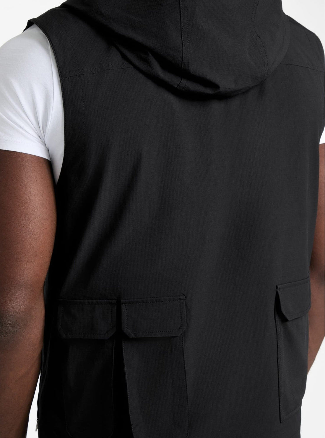 GUESS Mens Black Galium Hooded Vest Z5GL01WH2H0 Back Detail View