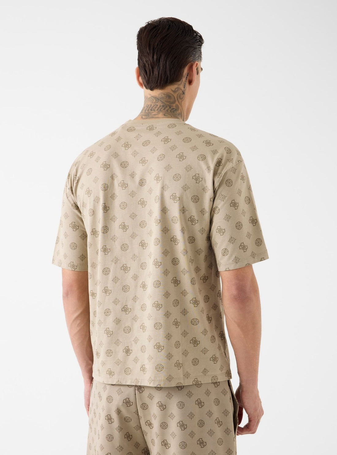 GUESS Mens Beige Ovidio All-Over Logo T-Shirt Z6GI07K2852 Back View