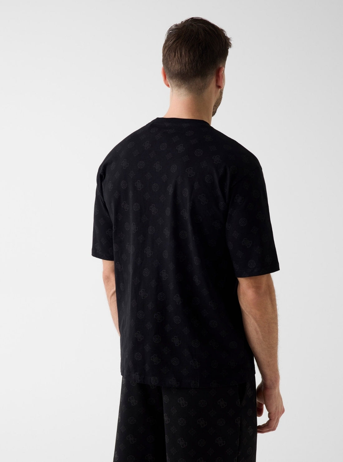 GUESS Mens Black Ovidio All-Over Logo T-Shirt Z6GI07K2852 Back View