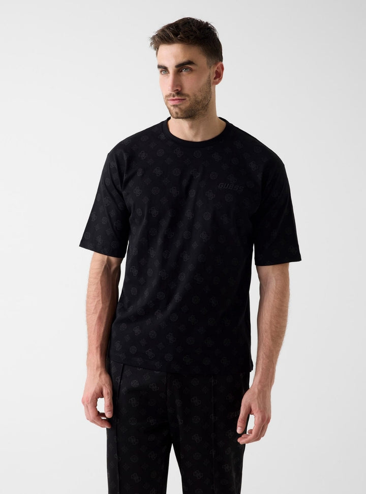 GUESS Mens Black Ovidio All-Over Logo T-Shirt Z6GI07K2852 Front View
