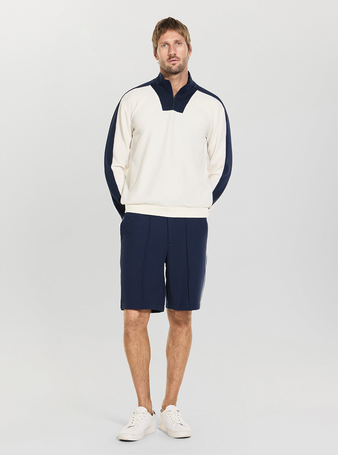 GUESS Mens White Spiros Half-Zip Active Sweatshirt Z6GQ30K3213 Full View