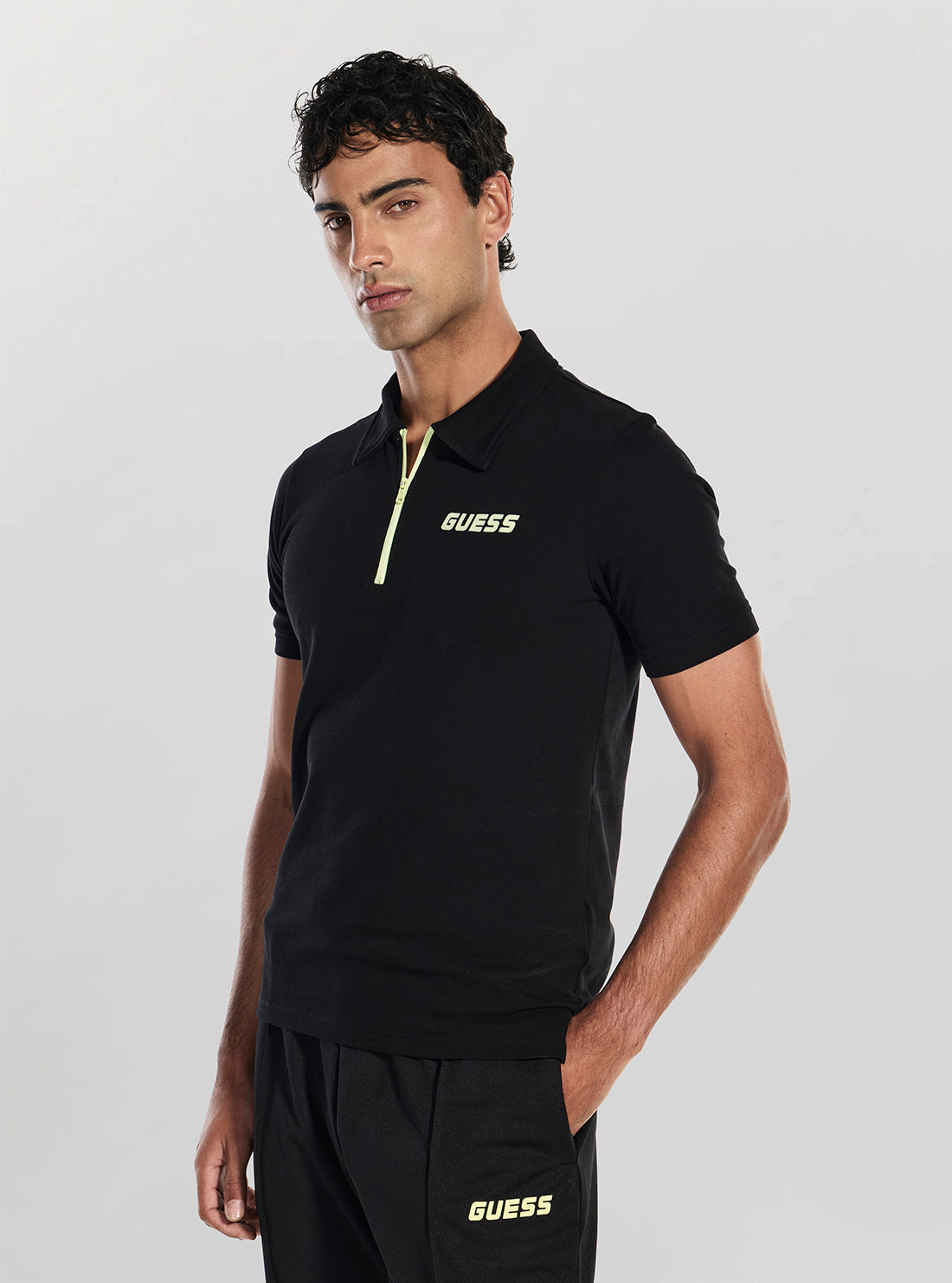 GUESS Mens Black Moki Active Polo Shirt Z6RP01K9WF1 Side View