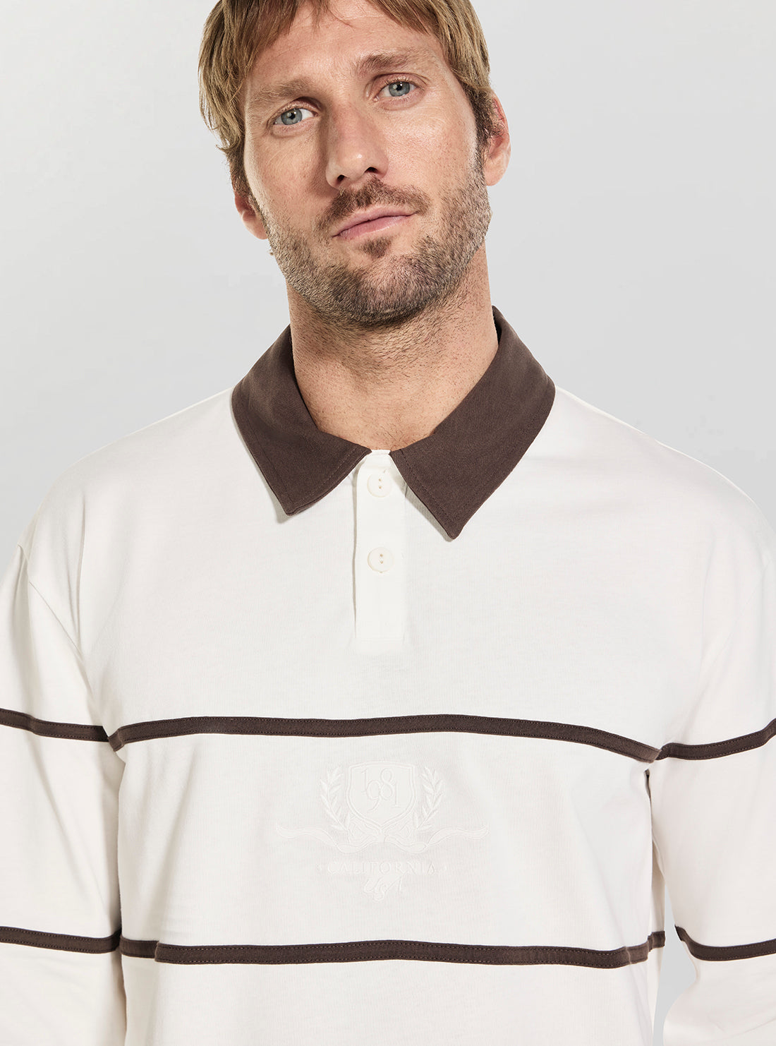 GUESS Mens White Herald Long Sleeve Active Polo Shirt Z6YP04K4999 Detail View