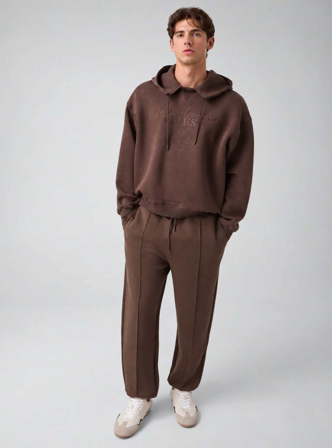 GUESS Mens Brown Herald Hoodie Active Sweatshirt Z6YQ21K4991 Full View