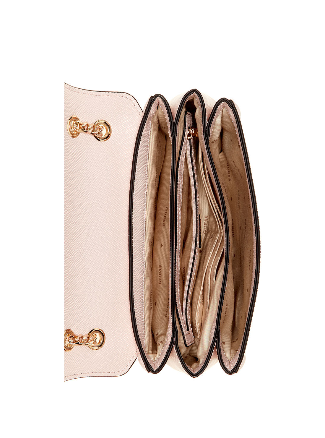 GUESS Pink Noelle Crossbody Flap Bag inside view