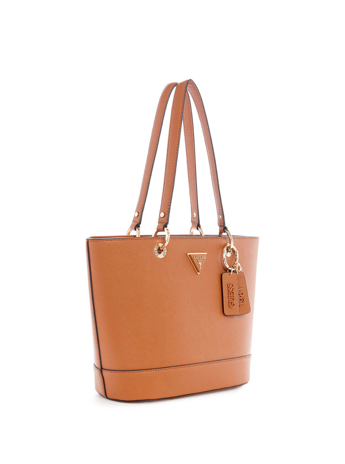 Cognac Brown Noelle Small Elite Tote Bag | GUESS Women's Handbags | side view