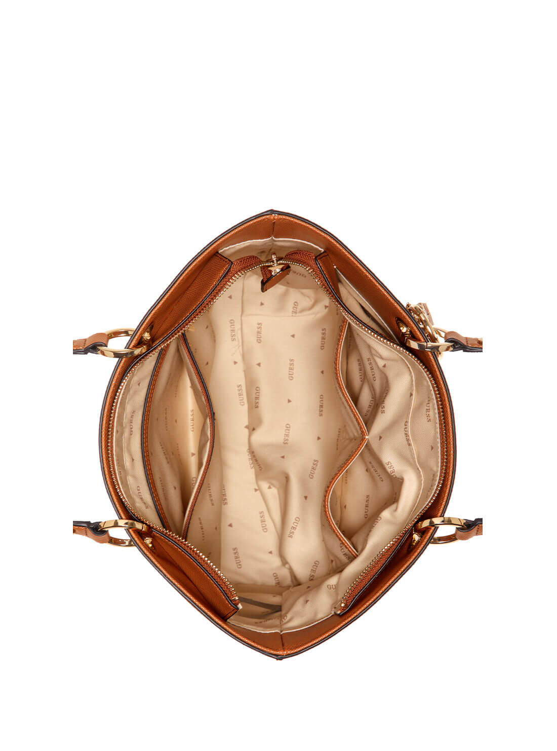 Cognac Brown Noelle Small Elite Tote Bag | GUESS Women's Handbags | inside view