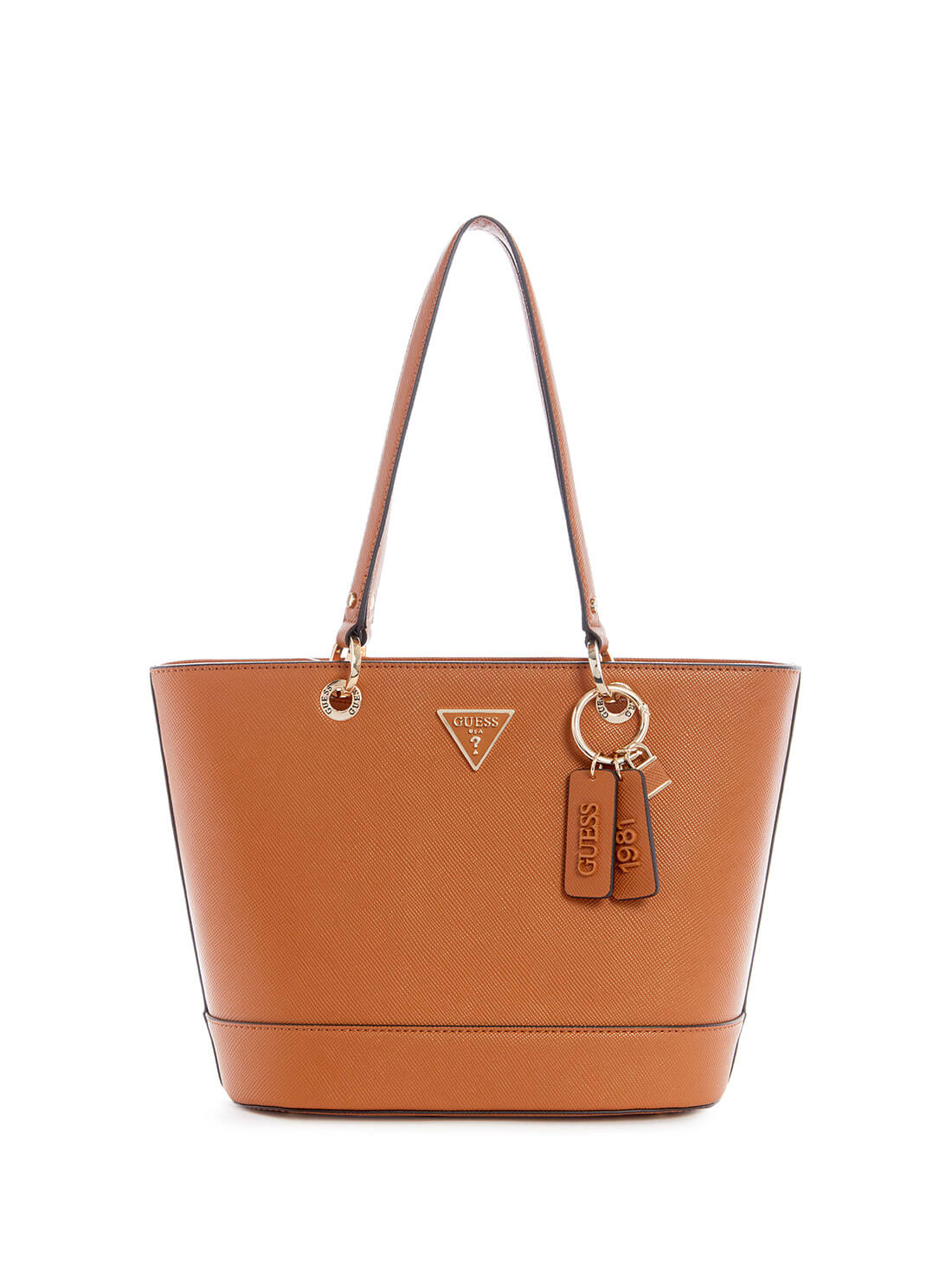 Cognac Brown Noelle Small Elite Tote Bag | GUESS Women's Handbags | front view