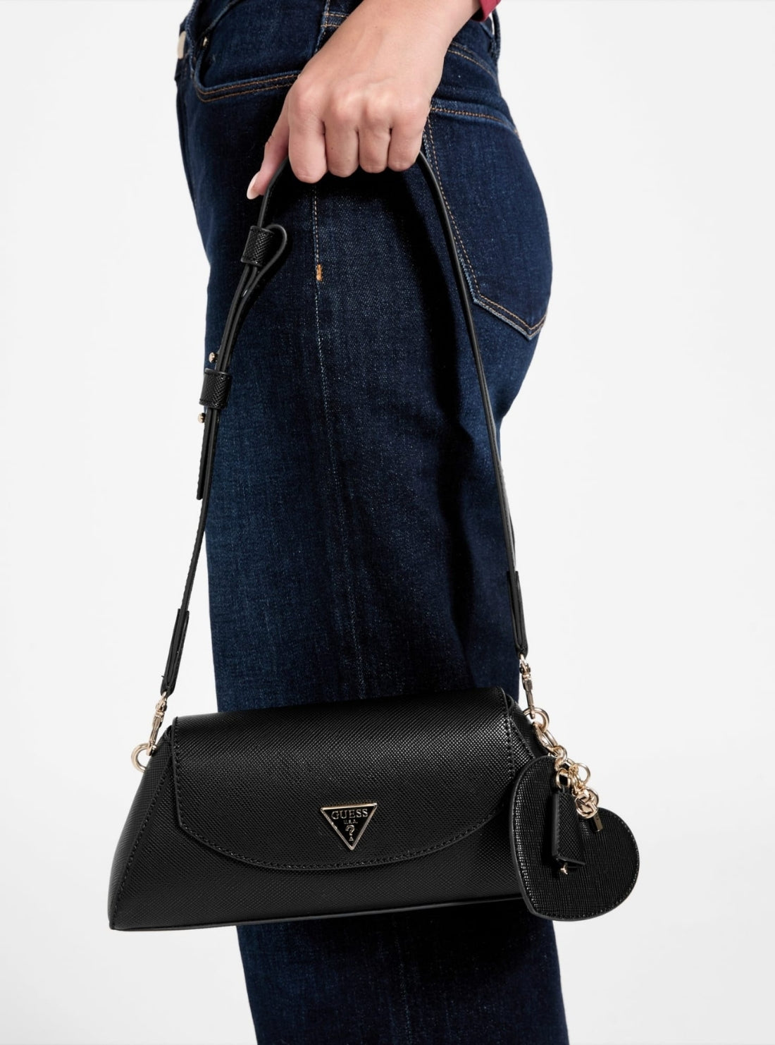 GUESS Womens Black Bolena Flap Shoulder Bag ZG920719 Model View