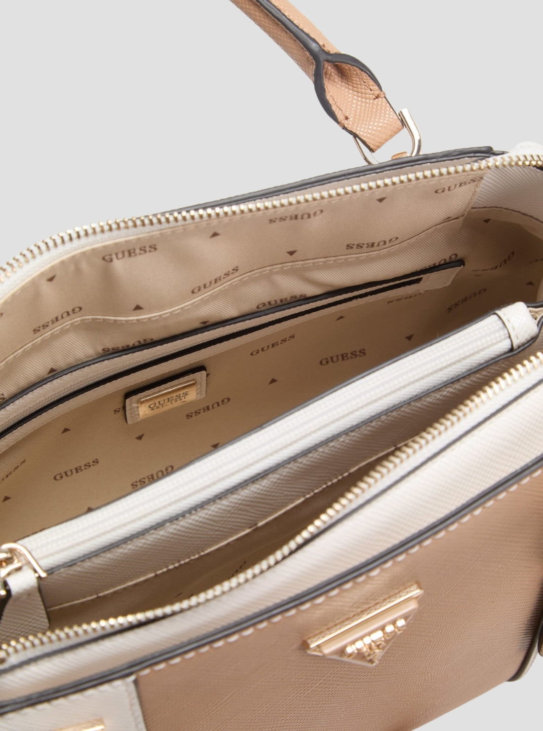 GUESS Womens White Beige Noelle II Luxury Satchel Bag ZG967207 Detail View_3