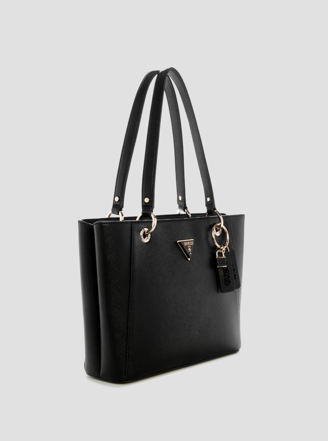GUESS Womens Black Noelle Double Compartment Small Tote Bag Front Side View