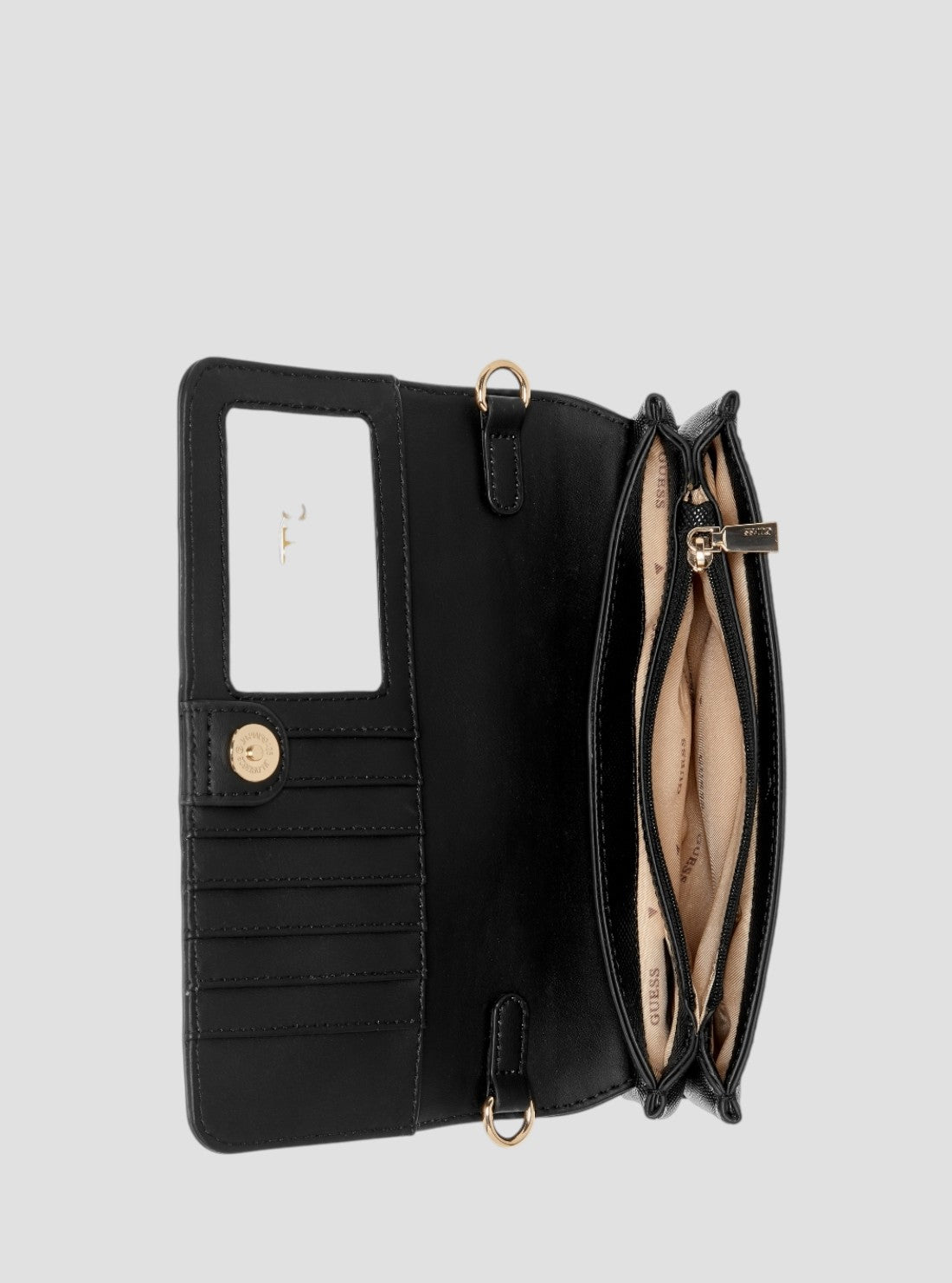 GUESS Womens Black Noelle Crossbody Flap Organiser Bag ZG967275 Inside View