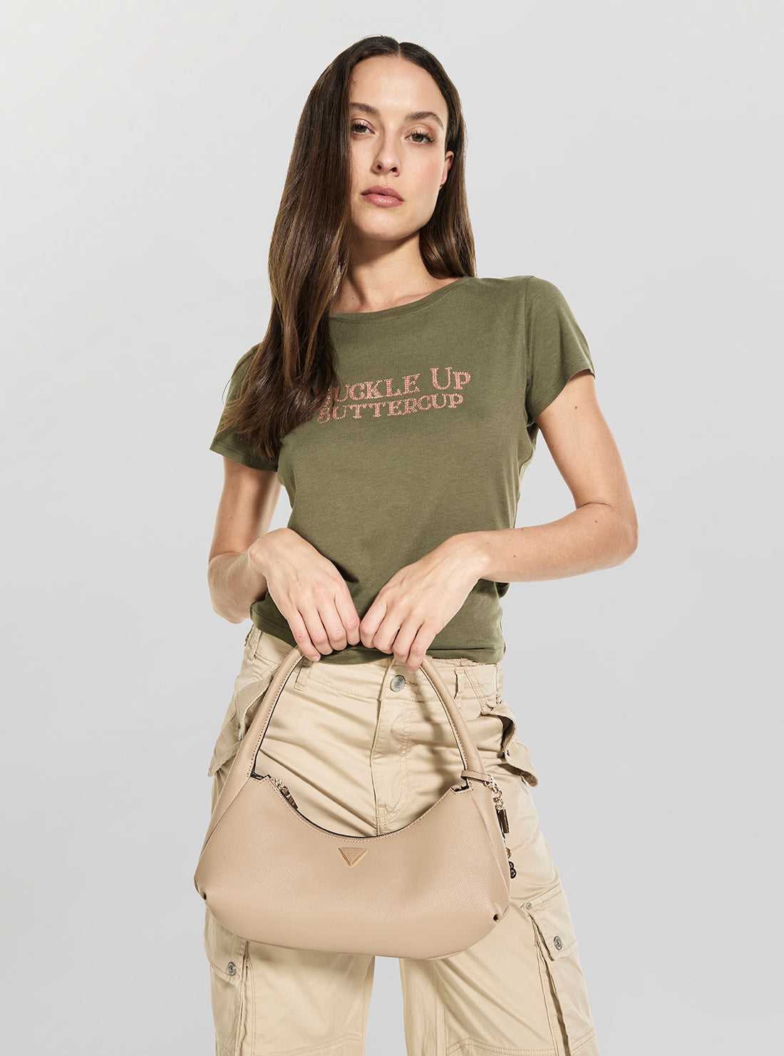 GUESS Womens Beige Gilda Hobo Bag ZG974701 Model View