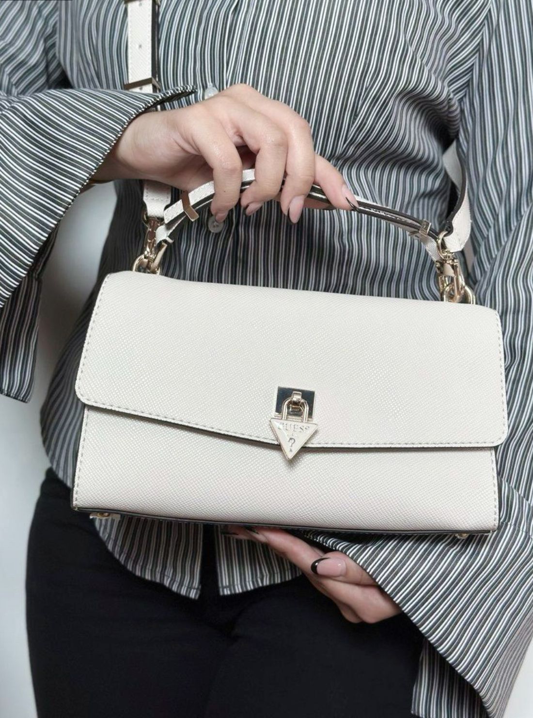 GUESS Womens White Patsie Top Handle Flap Bag ZG991920 Model View