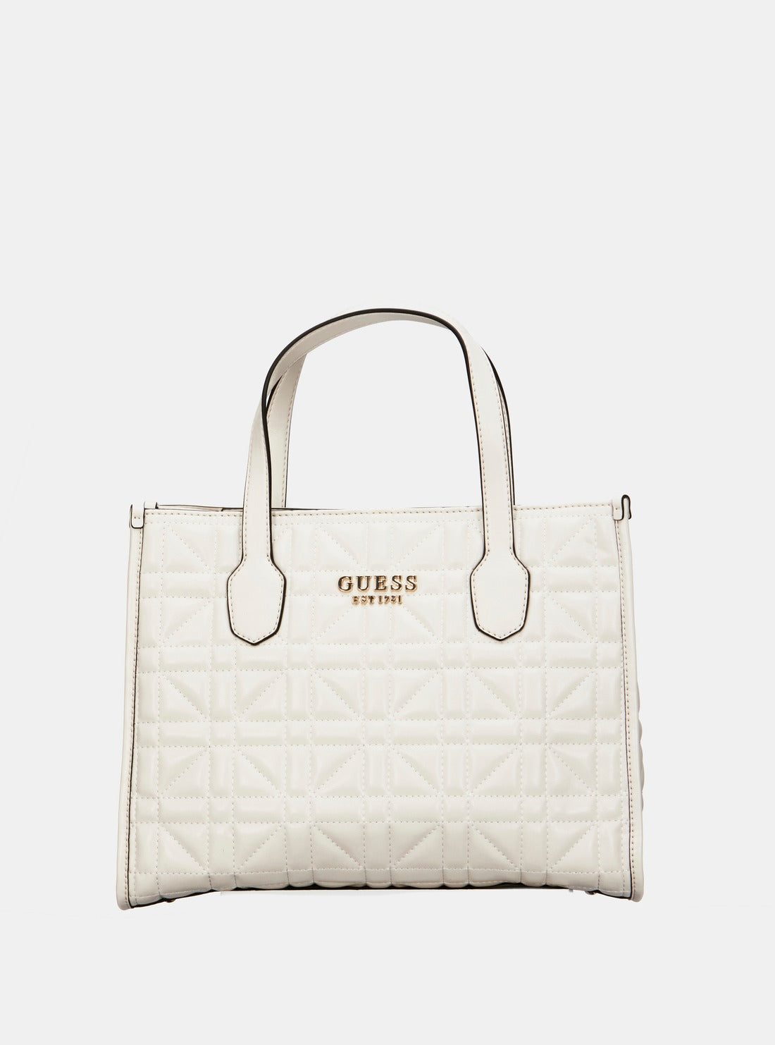 GUESS White Silvana Tote Bag front view