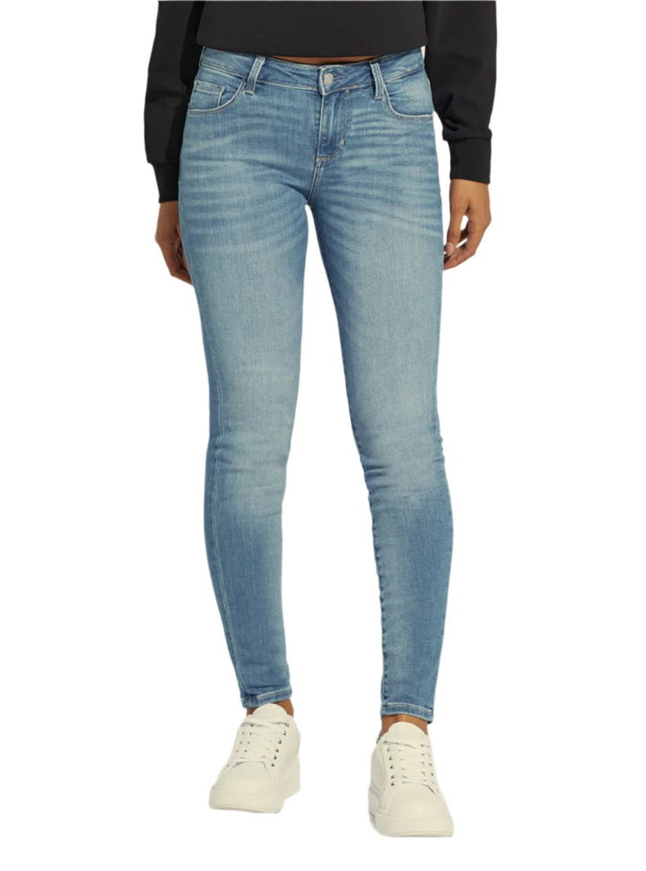 guess womens Annette Mid-Rise Skinny Denim Jeans in Carrie Light Wash front view