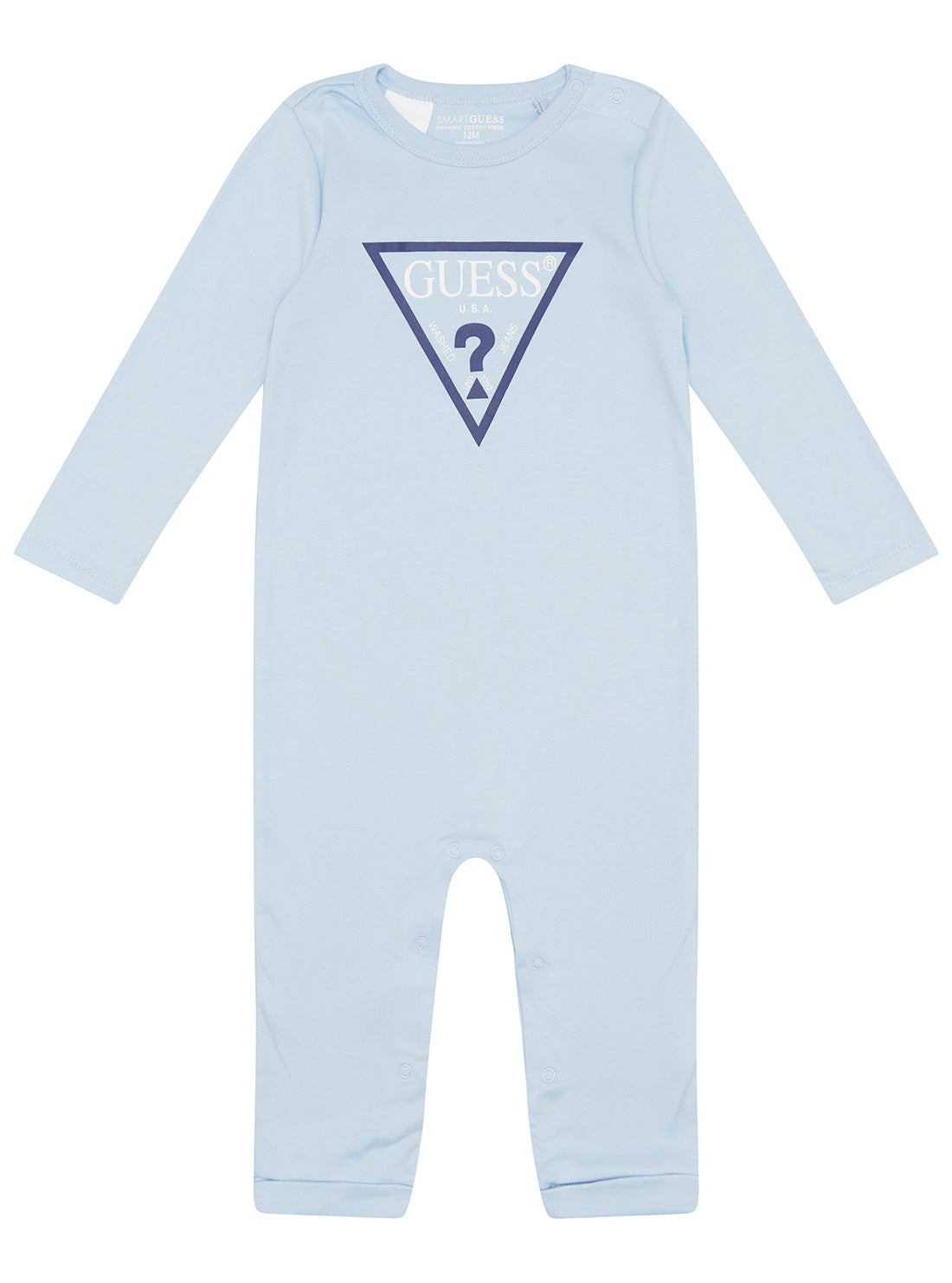 GUESS Baby Boy Blue Overall Logo Onesie (0-12m) H1YW12KA6W0 Front View