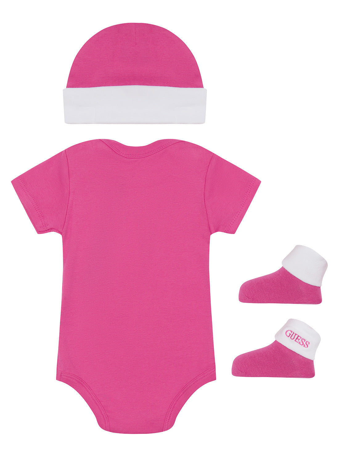 GUESS Baby Girl Pink Logo Bodysuit Hat And Socks 3-Piece Set (3-12m) H2GW07KB6A0 Back View
