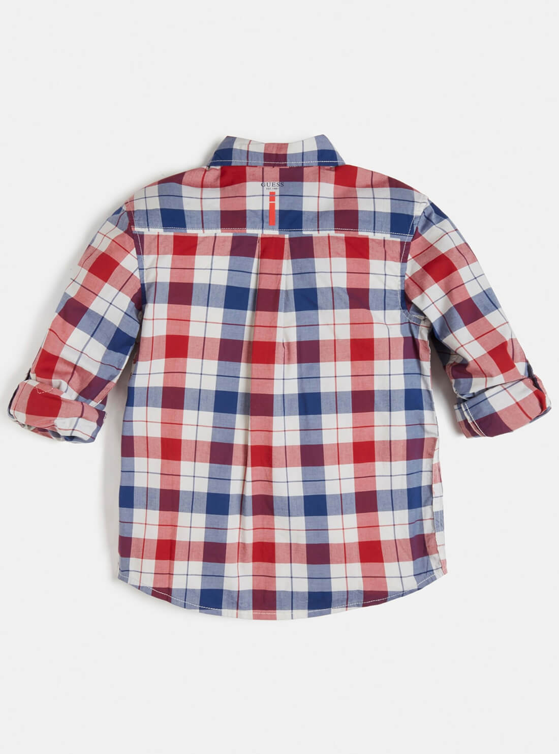 GUESS Big Boy Blue Red Check Adjustable Shirt (7-16) L1BH09WE8G1 Back View