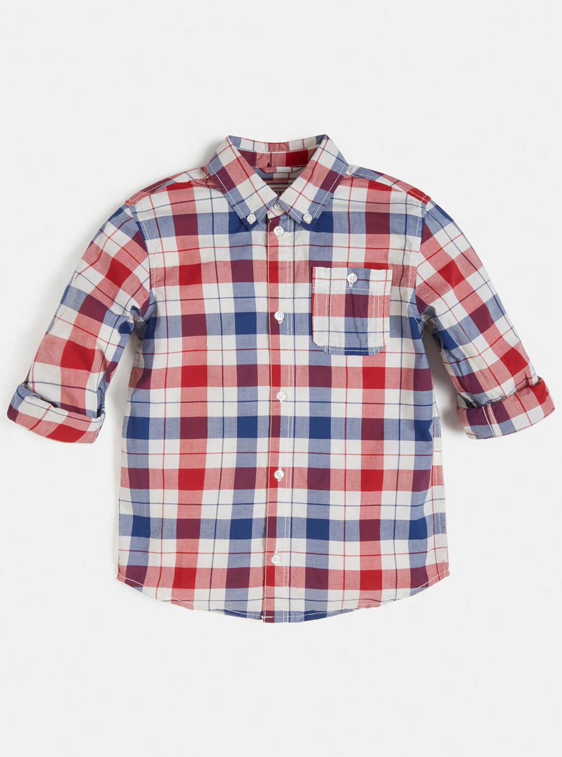 GUESS Big Boy Blue Red Check Adjustable Shirt (7-16) L1BH09WE8G1 Front View