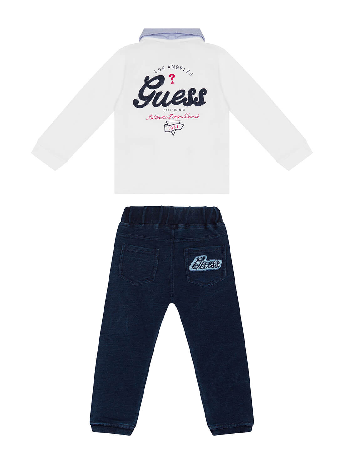 GUESS Kids Boys White Polo and Knit Denim Pants 2-piece Set (3-18m) I1BG07I3Z11 Back View