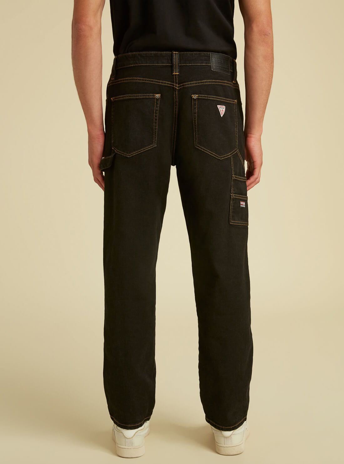 GUESS Mens GUESS Originals Straight Fit Carpenter Denim Jeans in Vintage Black Wash  M1GA06R4AS0 Model Back View